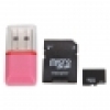 2GB Micro SD Card + SD Card Adapter + Mini Card Reader Pink